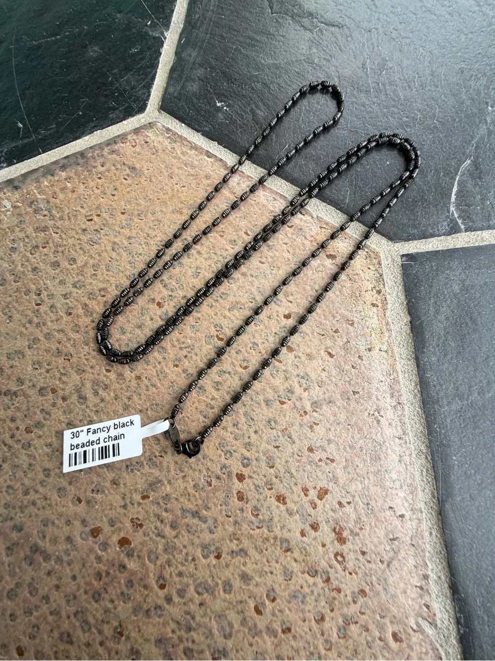 14kt. White Gold Black Rhodiumed Beaded Necklace 30” long